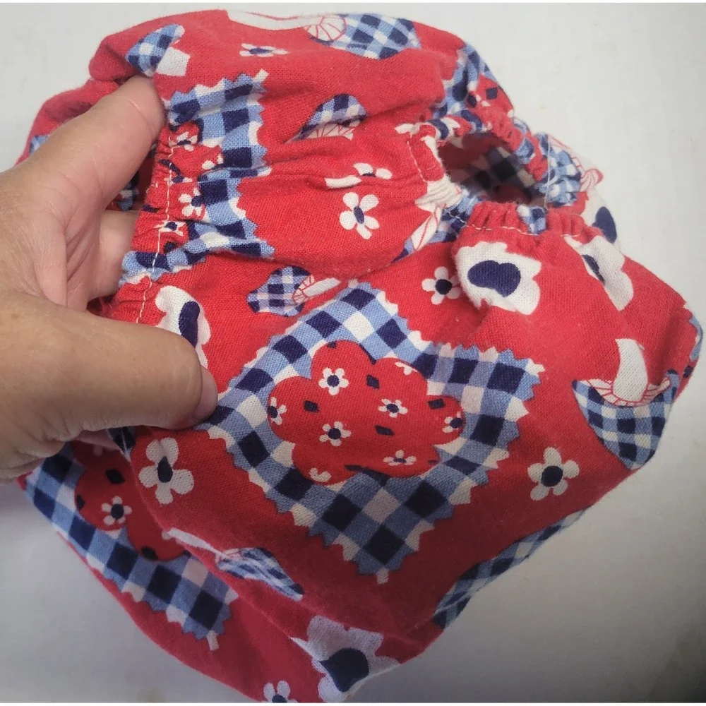 Vintage 70s Baby Bloomers Mushroom Floral Gingham Red Diaper Cover 6-9